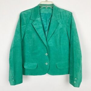 Ultrasuede Vintage Tailored 3-Button Flap Pocket Blazer Jacket Womens 12 Green